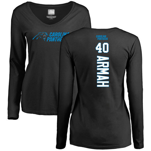 Carolina Panthers Black Women Alex Armah Backer Slim Fit NFL Football #40 Long Sleeve T Shirt